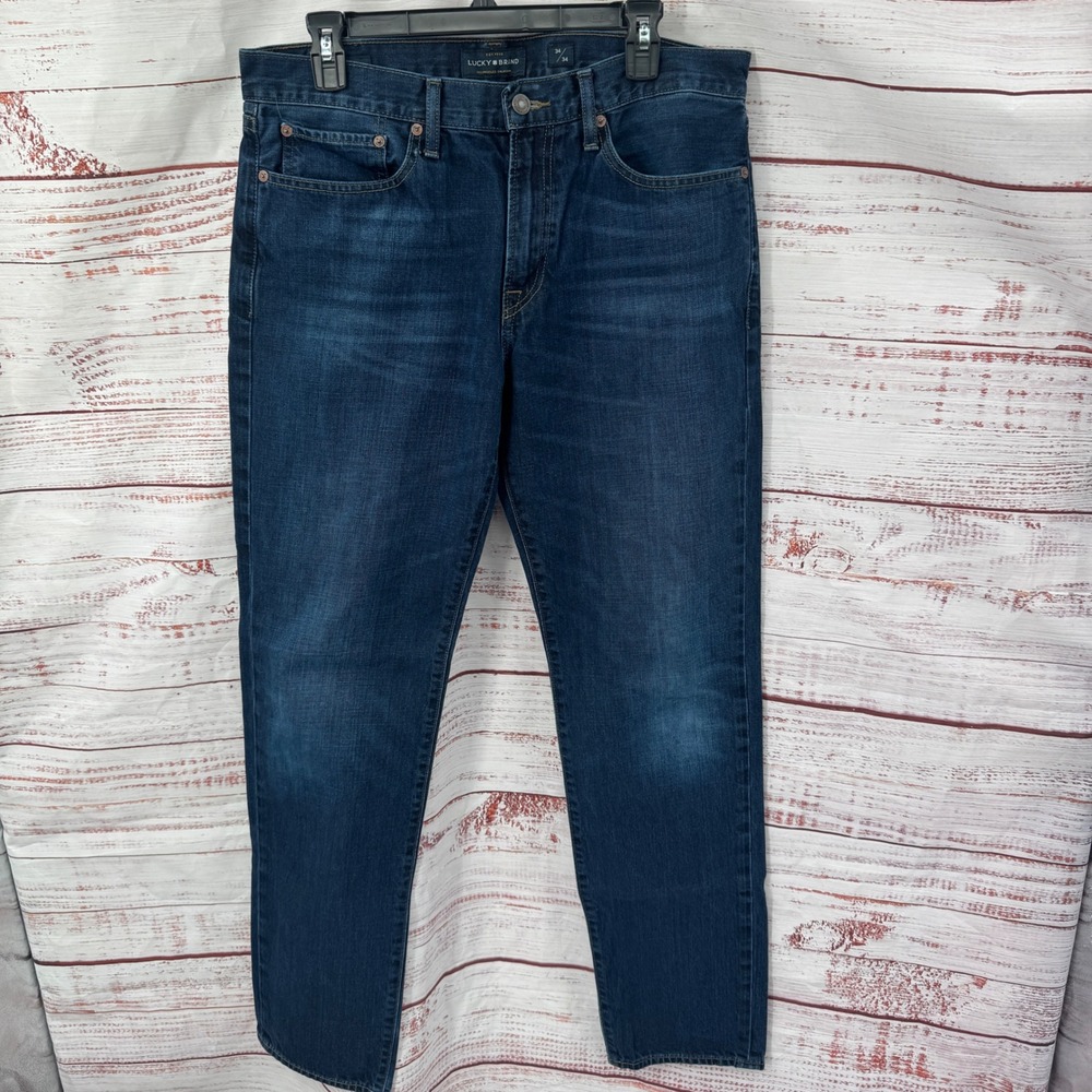 Lucky Brand Keans  Mens 34x34 121 Slim Fit Dark Wash Denim‎ Casual